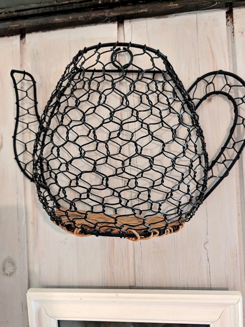 Wire Teapot Wall Basket in Black & Brown
